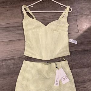 Zara Small green and white polyester matching skirt and tank